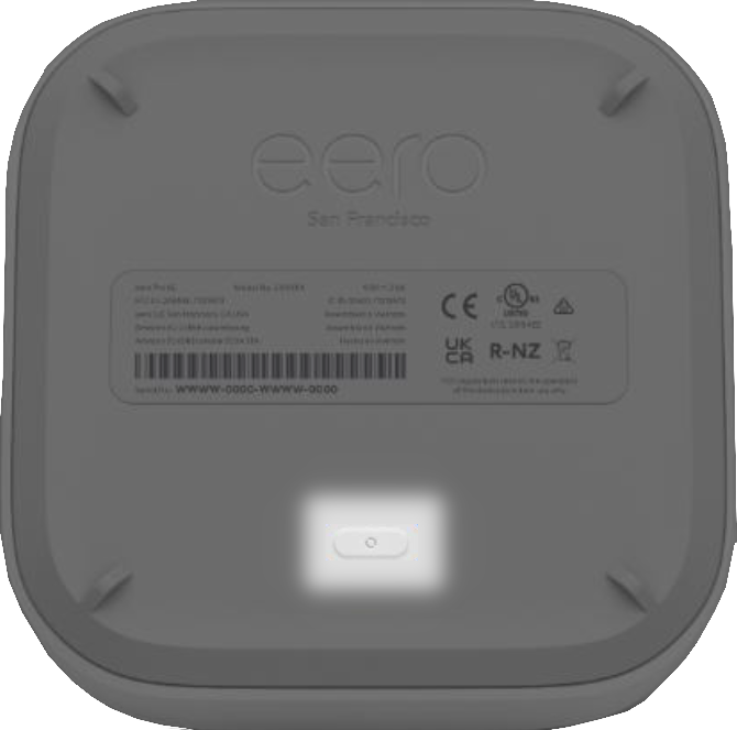 An Eero Pro 6E Base with the reset button highlighted