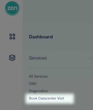 Highlighted area of the Business Portal to Book Datacenter Cisit