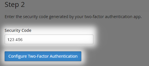 highlighted text box to enter a 2FA code and finish configuring 2FA