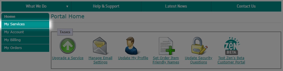 a portal interface with the option to select My Services highlighted