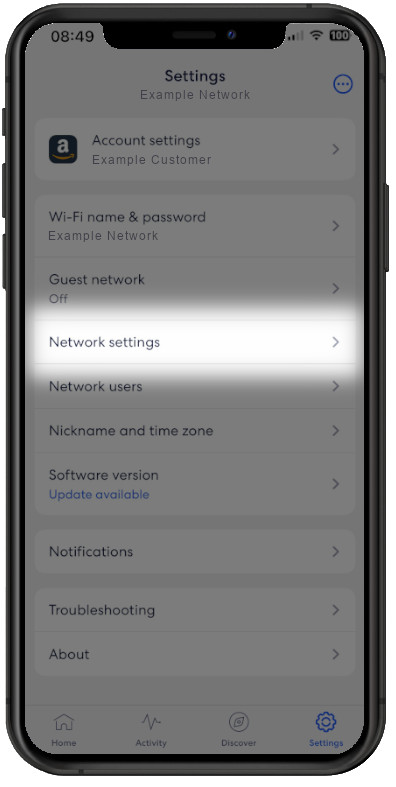 Eero App with the option to change Network settings selected