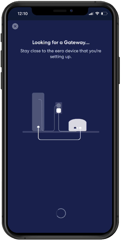 Eero App with a loading screen as it searches for a gateway