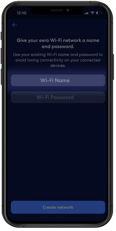 Eero app with the option to setup a WiFi Name highlighted