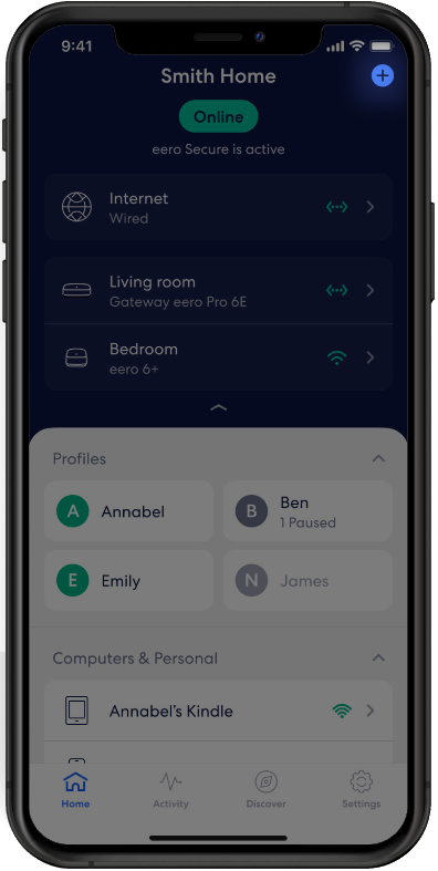 Eero App Home with the option for add highlights