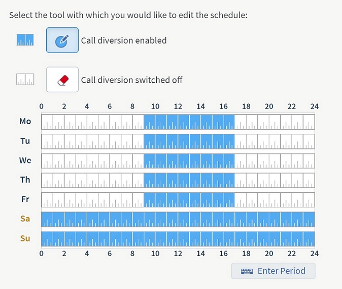 Graph of days of the week and hours of which 9-5 mon-fri is selected