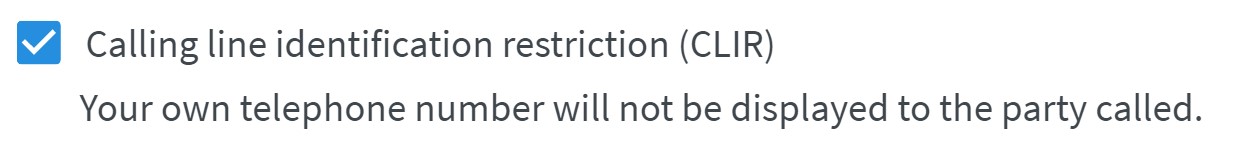 tickbox to enable CLIR in the FRITZ!Box Interface