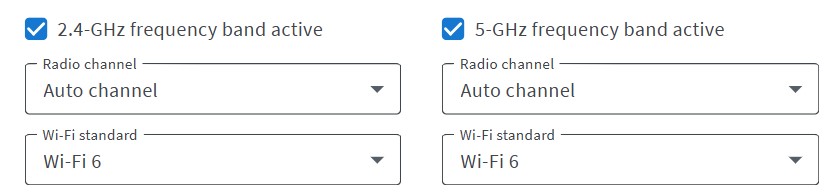 FRITZ! WiFi settings with the bands 2.4Ghz and 5Ghz showing