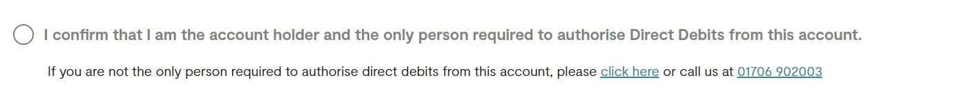 Tickbox to confirm the account holder is verifying a direct debit details change