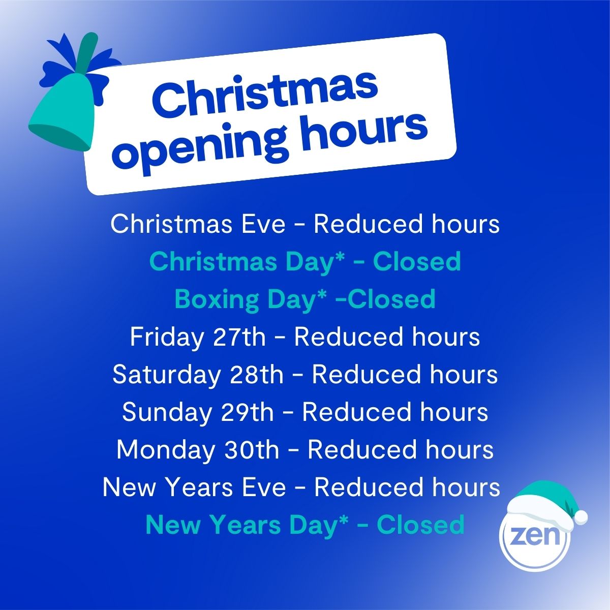 Christmas Opening Times 2024